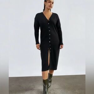 Aritzia Wilfred Merino Wool Utopia Black Sweater Midi Dress Button Front Size XS